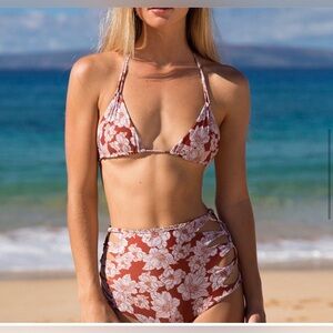 Acacia Queens Lace Up High Waisted Bikini Bottom and rust magnolia top set sz L